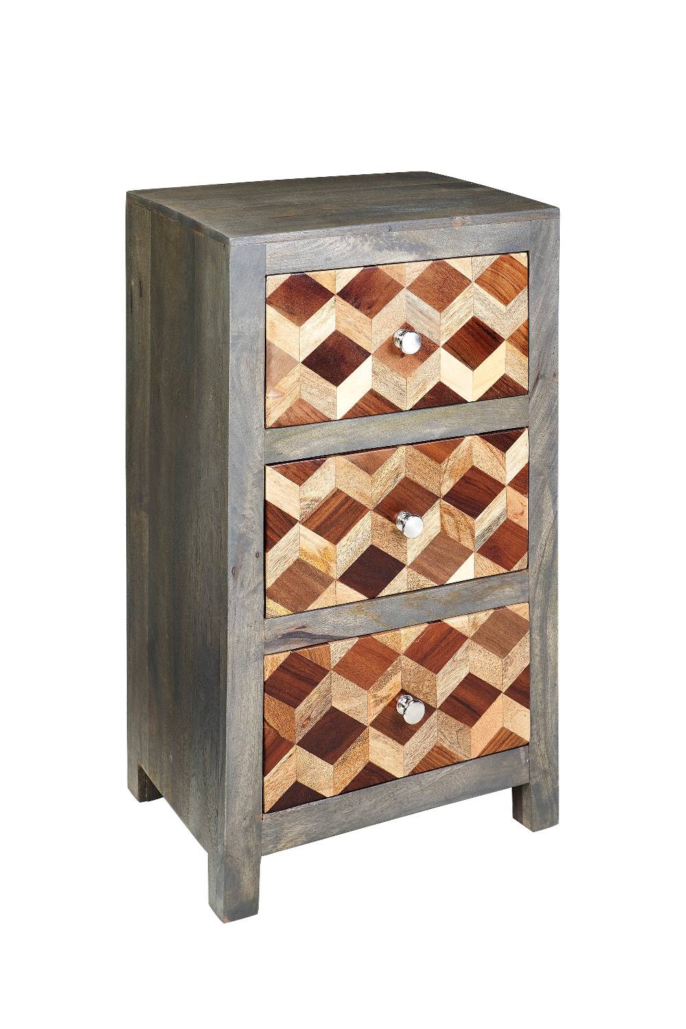 Novità Home Dimension - Comodino 3 Cassetti In Legno