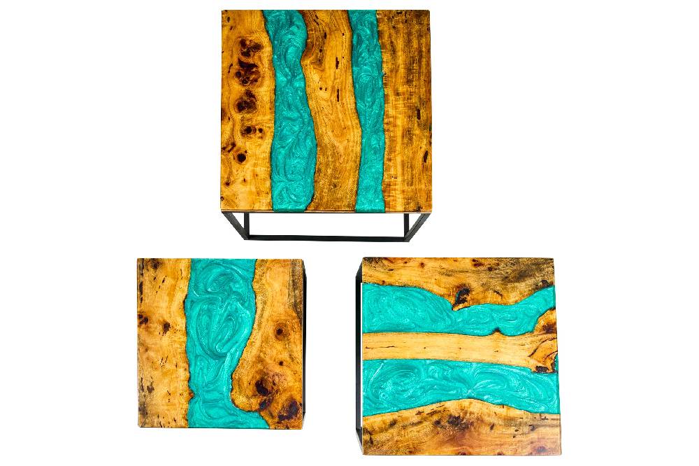 Novità Home Resin - Set 3 Tavolini Smeraldo