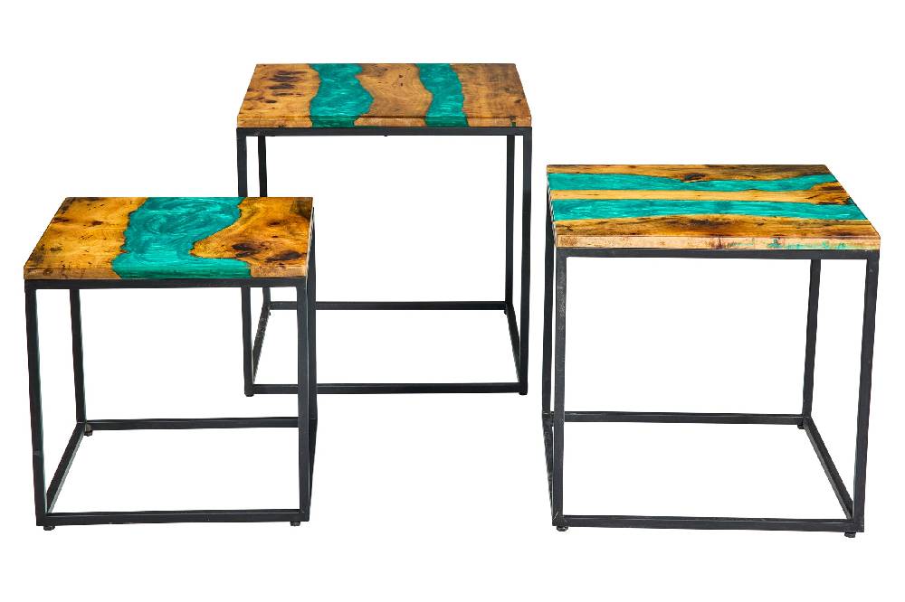 Novità Home Resin - Set 3 Tavolini Smeraldo