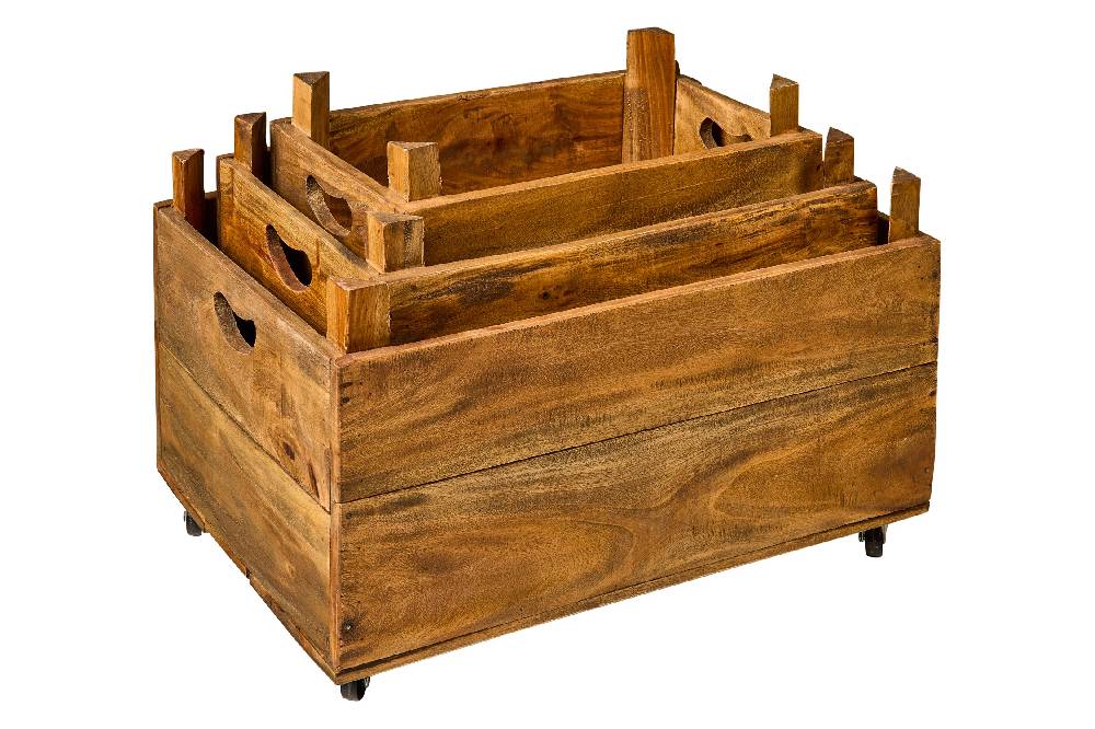Novità Home Set 3 Cassette In Legno Con Ruote