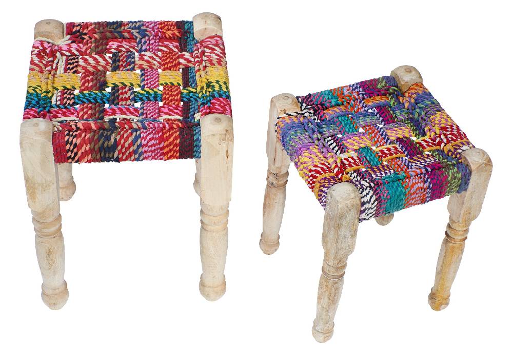 Novità Home Sgabello Legno E Cotone - Set 1/2