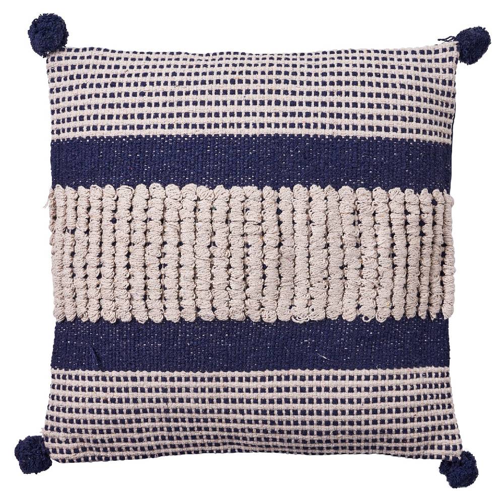Novità Home Pon pon - cuscino blue e bianco con pon pon