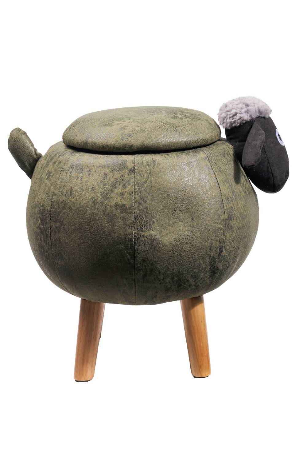 Novità Home Pouf Imbottito Finta Pelle E Legno - Pecorella Verde