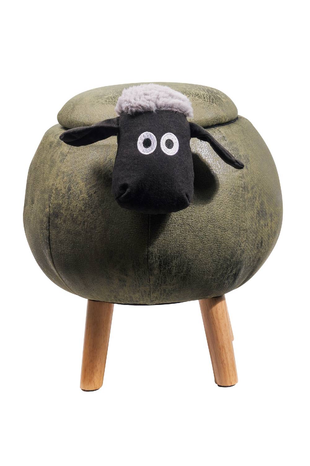 Novità Home Pouf Imbottito Finta Pelle E Legno - Pecorella Verde