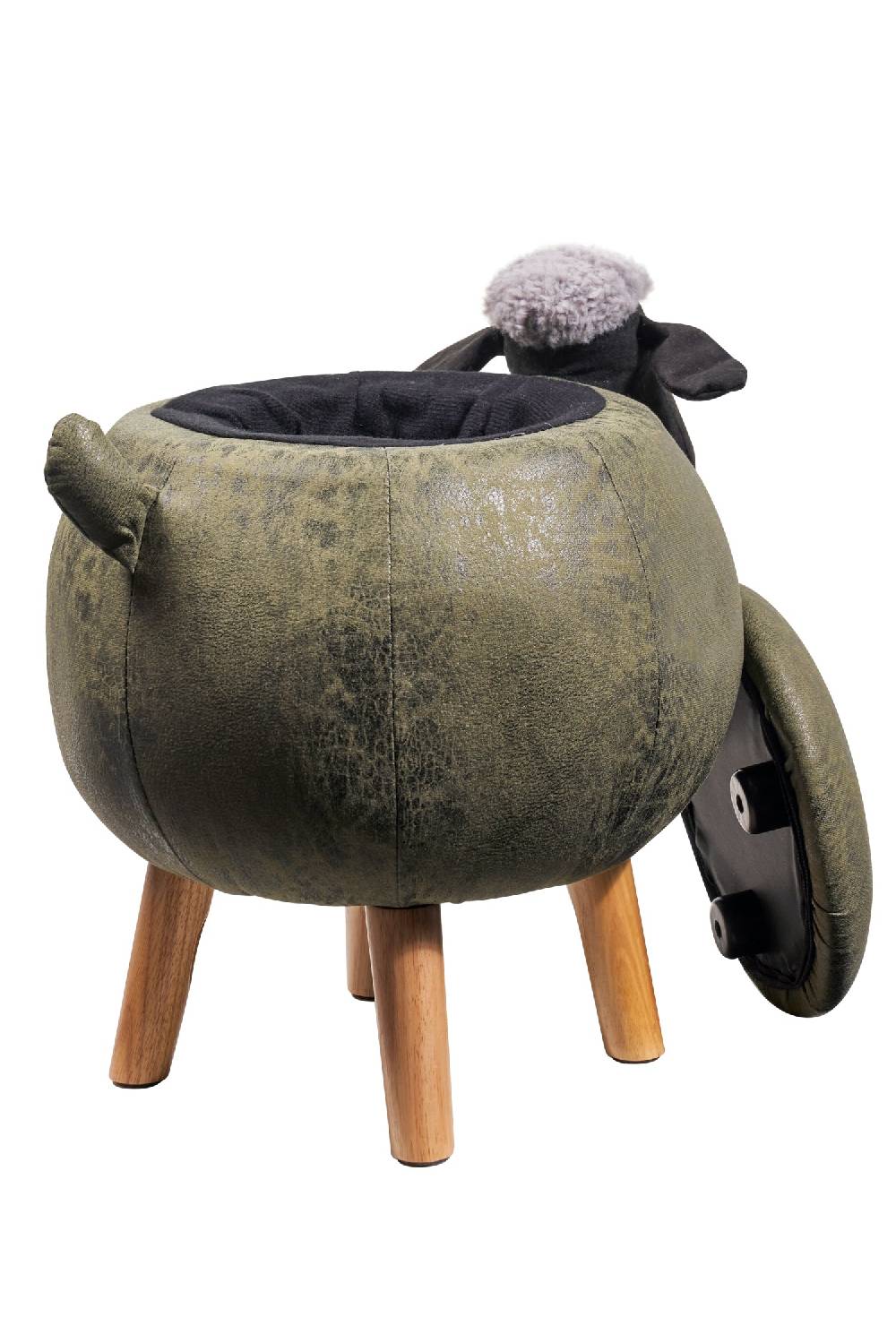 Novità Home Pouf Imbottito Finta Pelle E Legno - Pecorella Verde