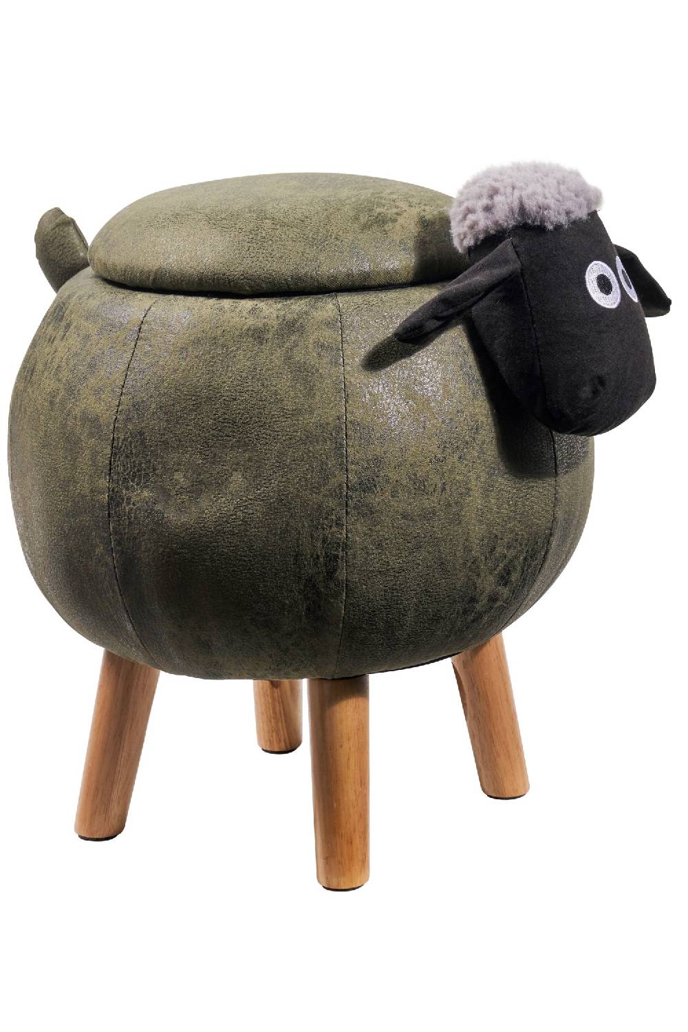 Novità Home Pouf imbottito finta pelle e legno - pecorella verde