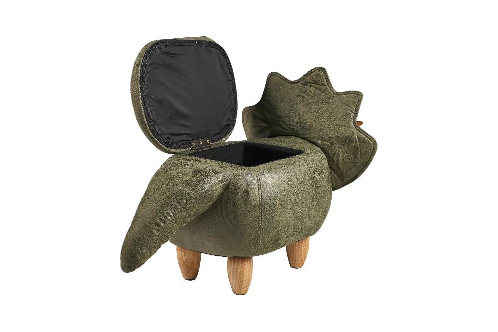 Novità Home Pouf Imbottito In Fintapelle E Legno - Dinosauro