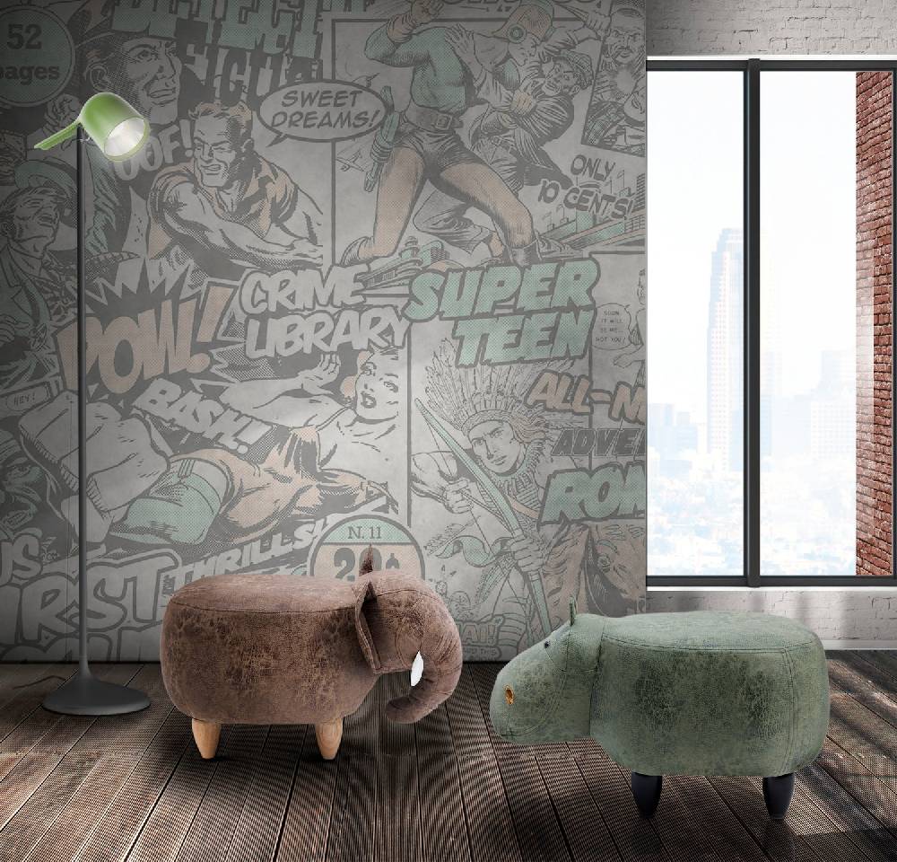 Novità Home Pouf Imbottito In Fintapelle E Legno - Elefante