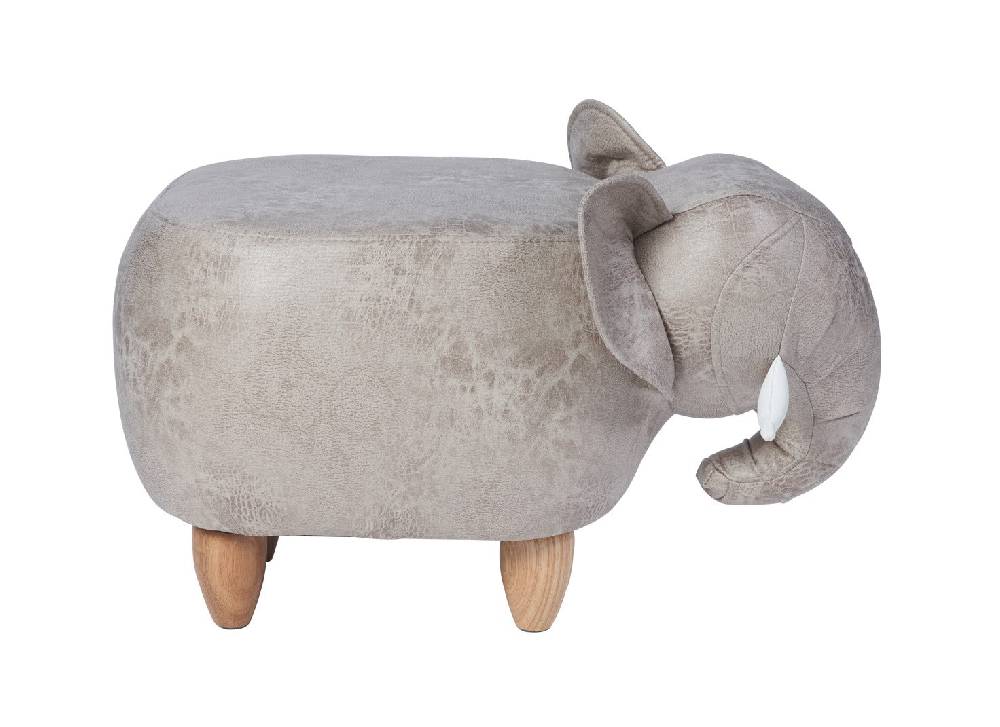 Novità Home Pouf Imbottito In Fintapelle E Legno - Elefante