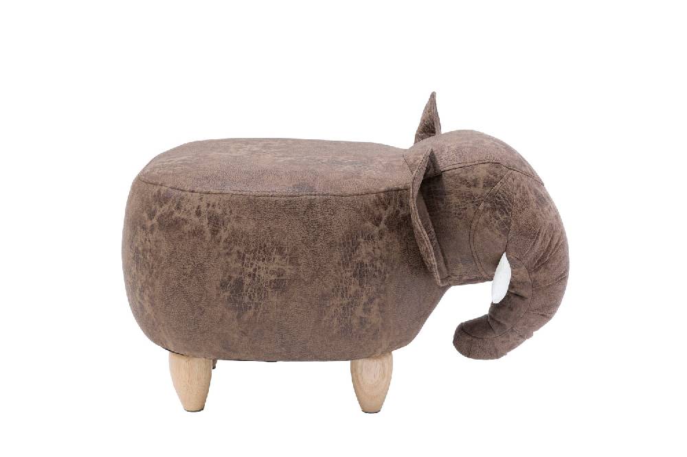 Novità Home Pouf Imbottito In Fintapelle E Legno - Elefante