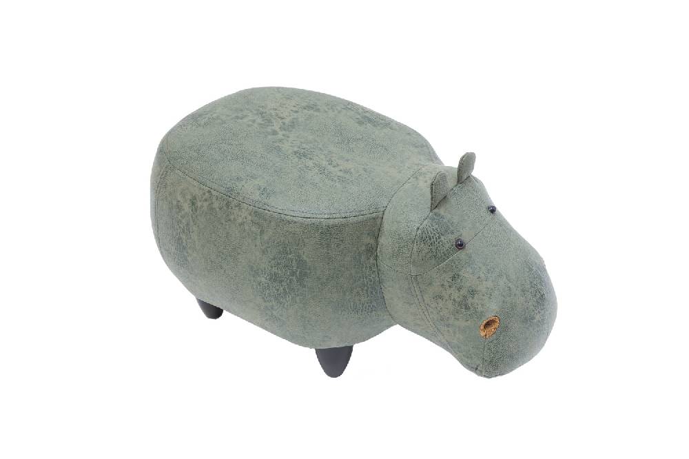 Novità Home Pouf Imbottito In Fintapelle E Legno - Ippopotamo