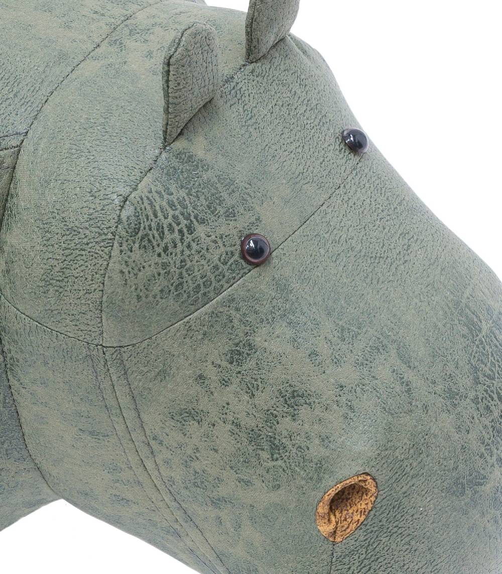 Novità Home Pouf Imbottito In Fintapelle E Legno - Ippopotamo