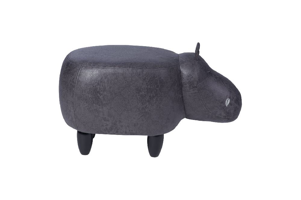 Novità Home Pouf Imbottito In Fintapelle E Legno - Ippopotamo