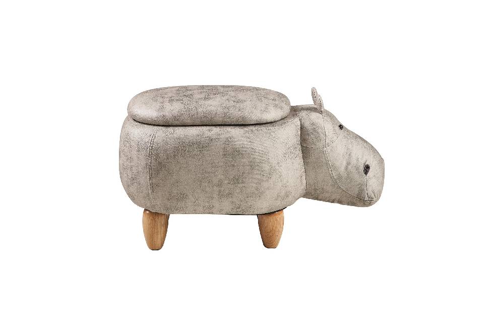 Novità Home Pouf Imbottito In Fintapelle, Legno - Ippo Bianco Con Contenitor