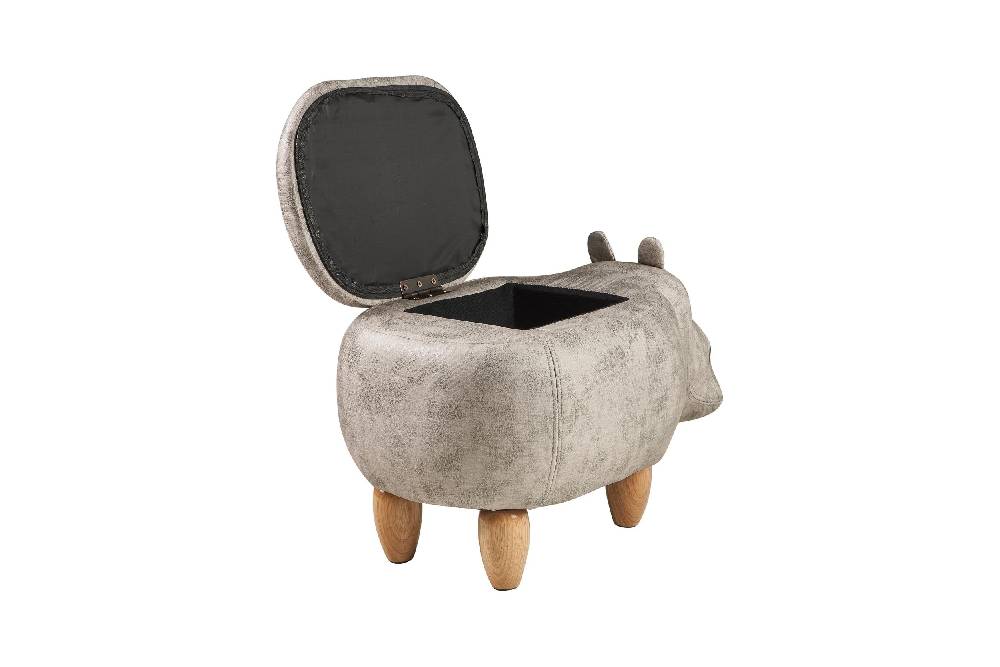 Novità Home Pouf Imbottito In Fintapelle, Legno - Ippo Bianco Con Contenitor