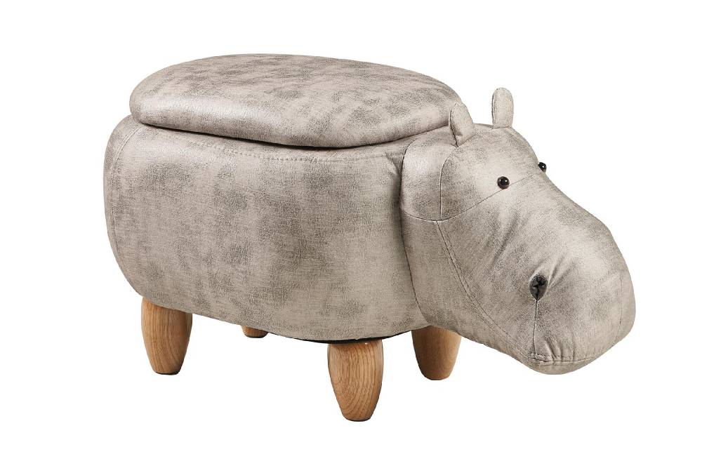 Novità Home Pouf imbottito in fintapelle, legno - ippo bianco con contenitor