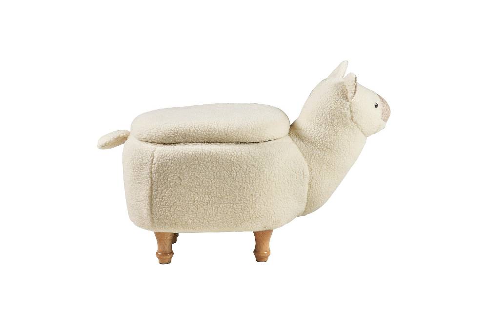 Novità Home Pouf Imbottito In Pelliccia Sinte.legno - Alpaca Con Contenitore