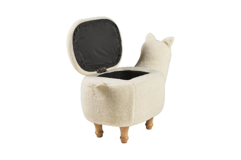 Novità Home Pouf Imbottito In Pelliccia Sinte.legno - Alpaca Con Contenitore