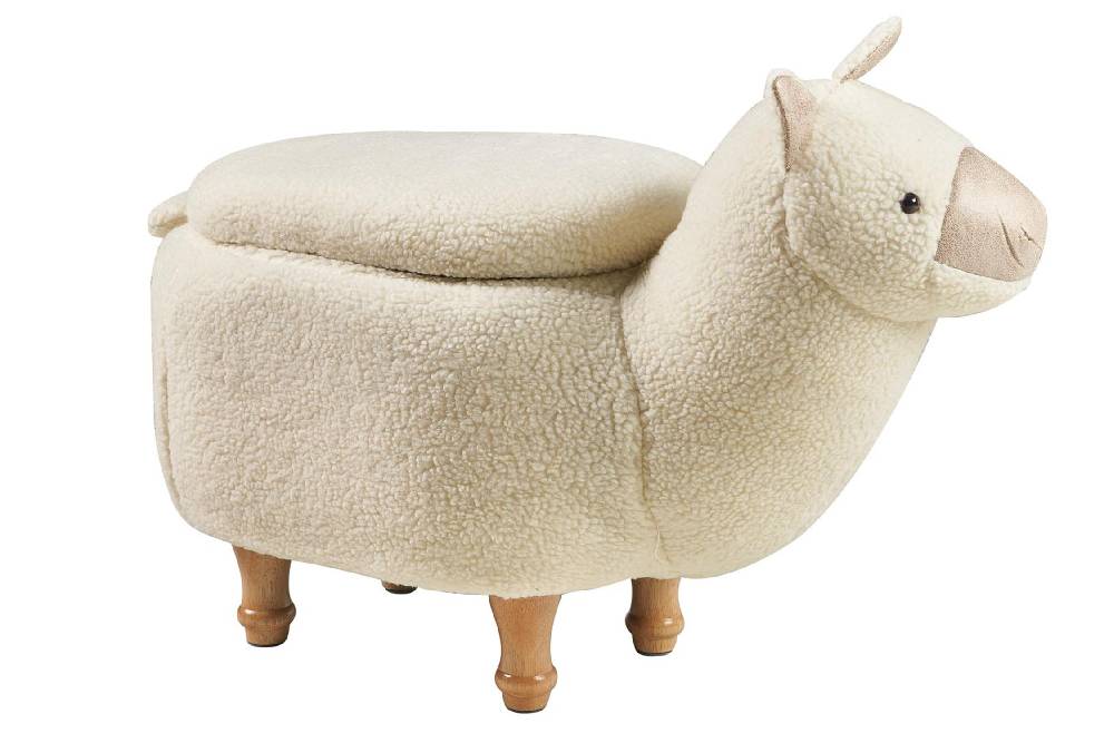 Novità Home Pouf imbottito in pelliccia sinte.legno - alpaca con contenitore