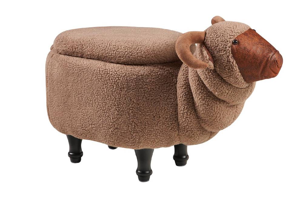 Novità Home Pouf imbottito pelliccia sintetica - capra con contenitore