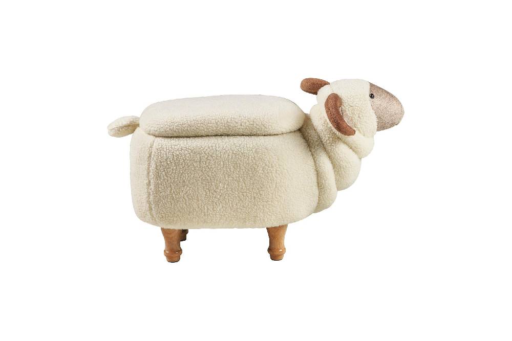 Novità Home Pouf Imbottito Pelliccia Sintetica,legno - Ariete Bianco C/conte