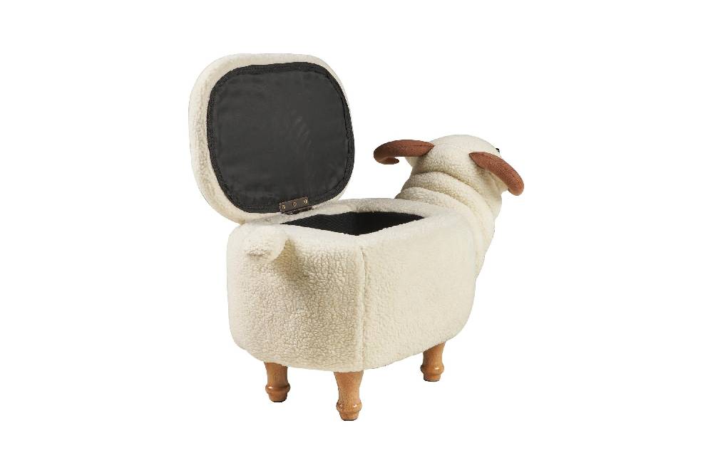 Novità Home Pouf Imbottito Pelliccia Sintetica,legno - Ariete Bianco C/conte