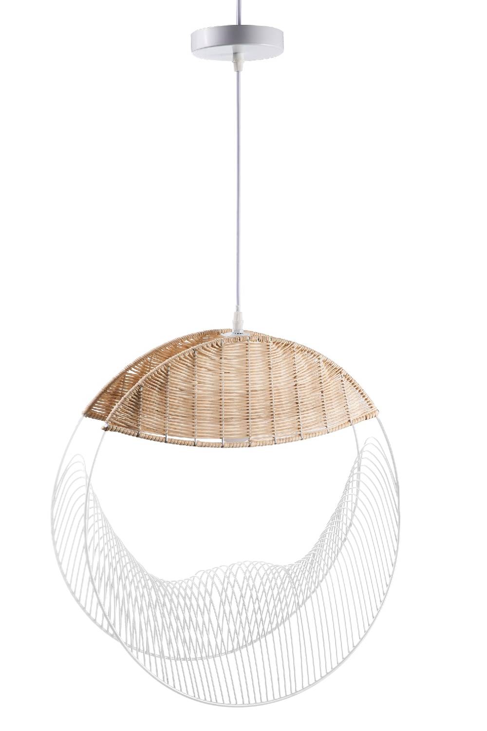 Novità Home Ronnie - Lampadario Bianco E Rattan Naturale