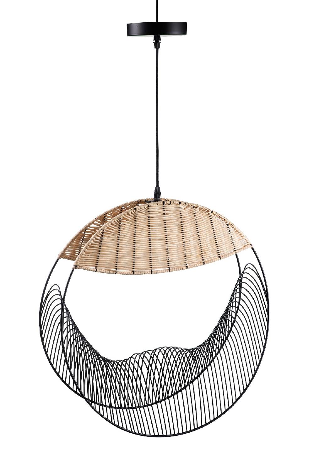 Novità Home Ronnie - Lampadario Nero E Rattan Naturale