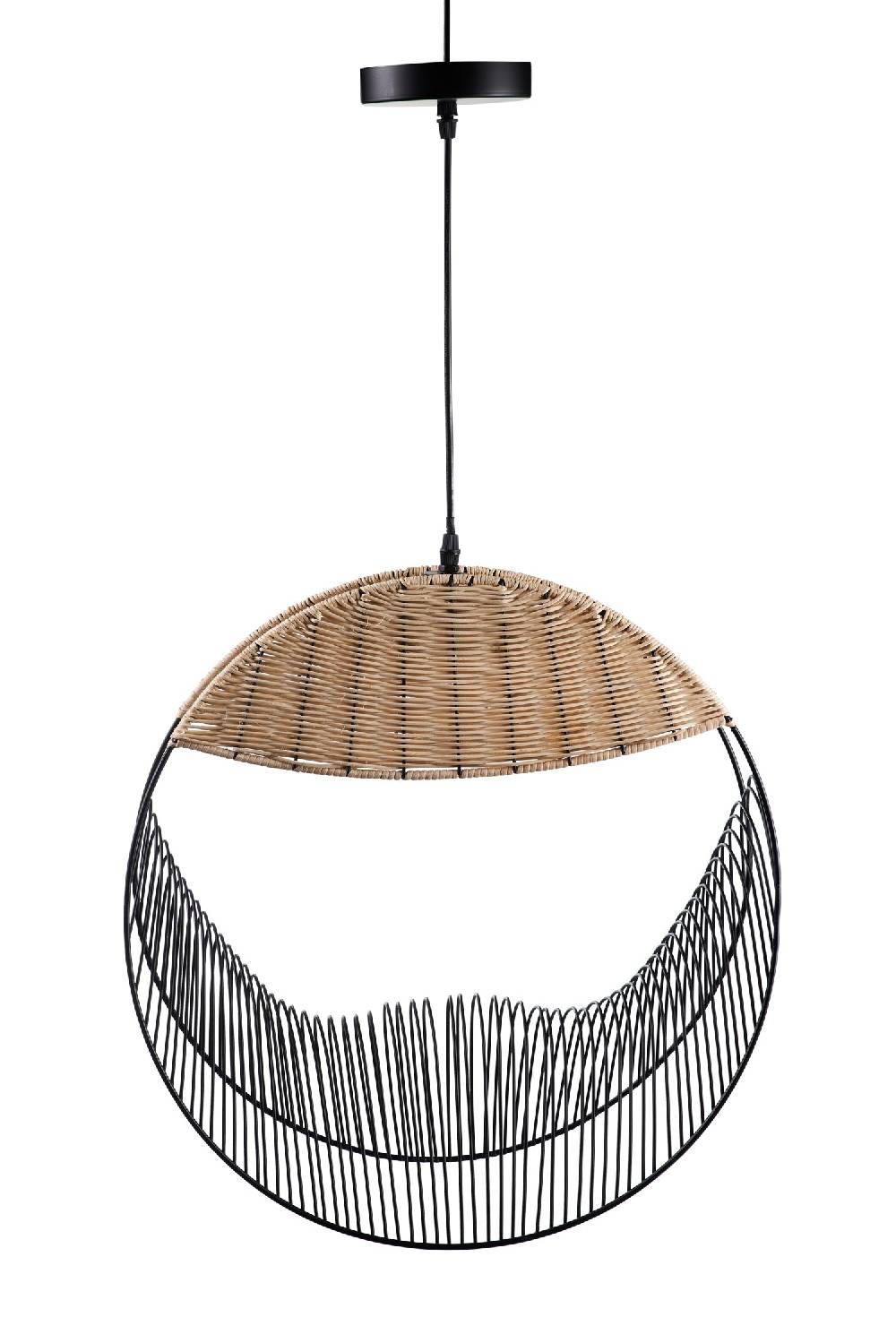 Novità Home Ronnie - Lampadario Nero E Rattan Naturale