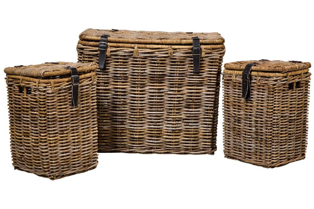 Novità Home Rush Weaves - 1Cesta Ret+2Ceste Kubu Grey C/Cop Lacci Pelle 1/3