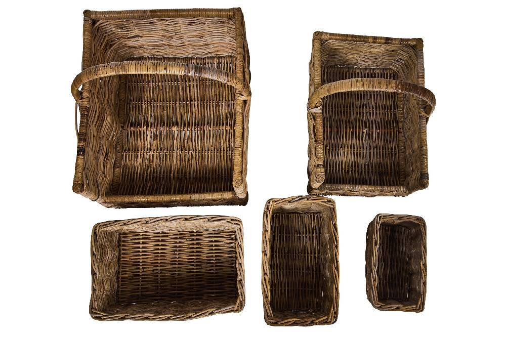 Novità Home Rush Weaves - 2Ceste Porta Legna +3 Ceste Rett.Natural Kubu Grey