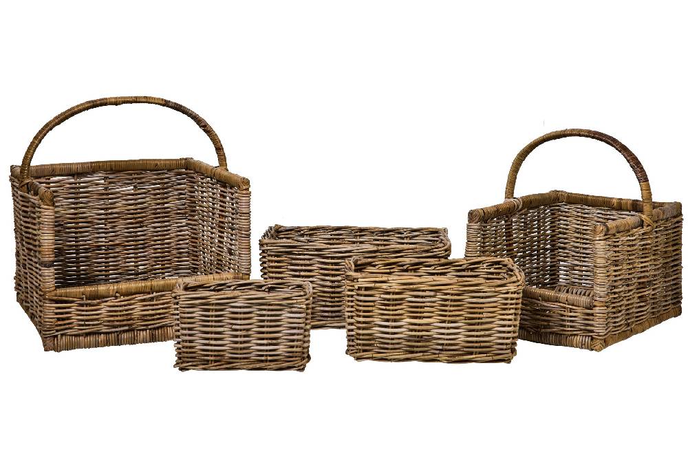 Novità Home Rush Weaves - 2Ceste Porta Legna +3 Ceste Rett.Natural Kubu Grey