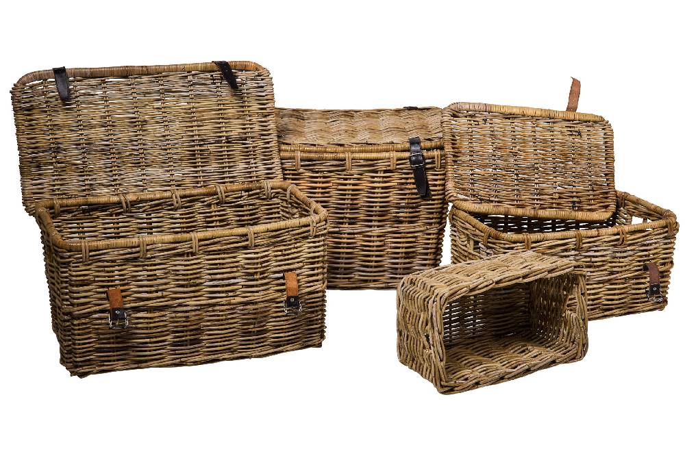 Novità Home Rush Weaves - 3 Bauli Con Coperchio Lacci Pelle +1 Cesta