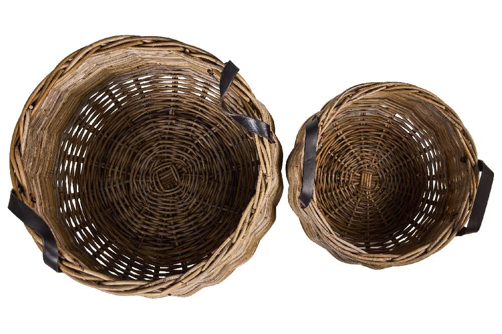 Novità Home Rush Weaves - Ceste Base Stondata Manici In Pelle Kubu Grey 1/2