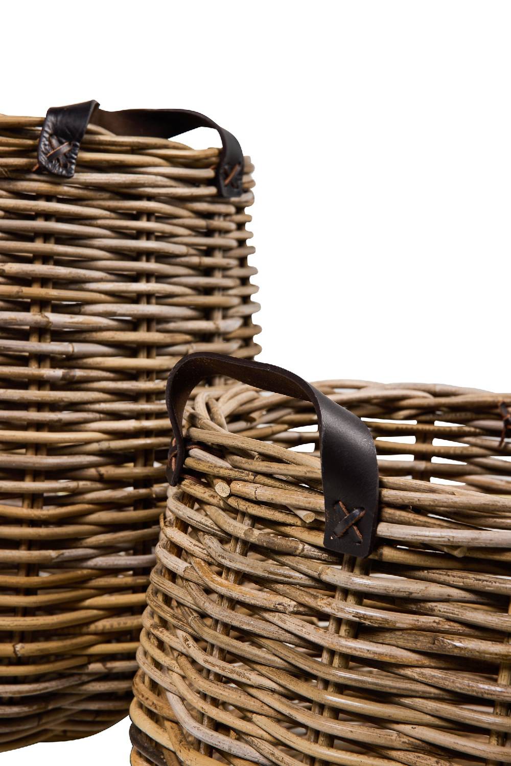 Novità Home Rush Weaves - Ceste Base Stondata Manici In Pelle Kubu Grey 1/2