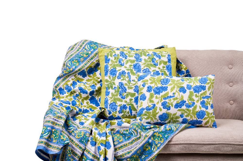 Novità Home Salento - Mezzero Singolo Decor Blue In Cotone - 180x270