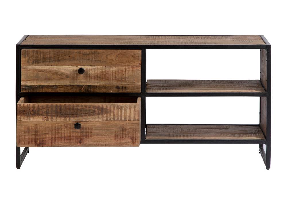 Novità Home Sawyer-porta Tv Doppio Ripiano E 2 Cassetti In Legno E Metallo