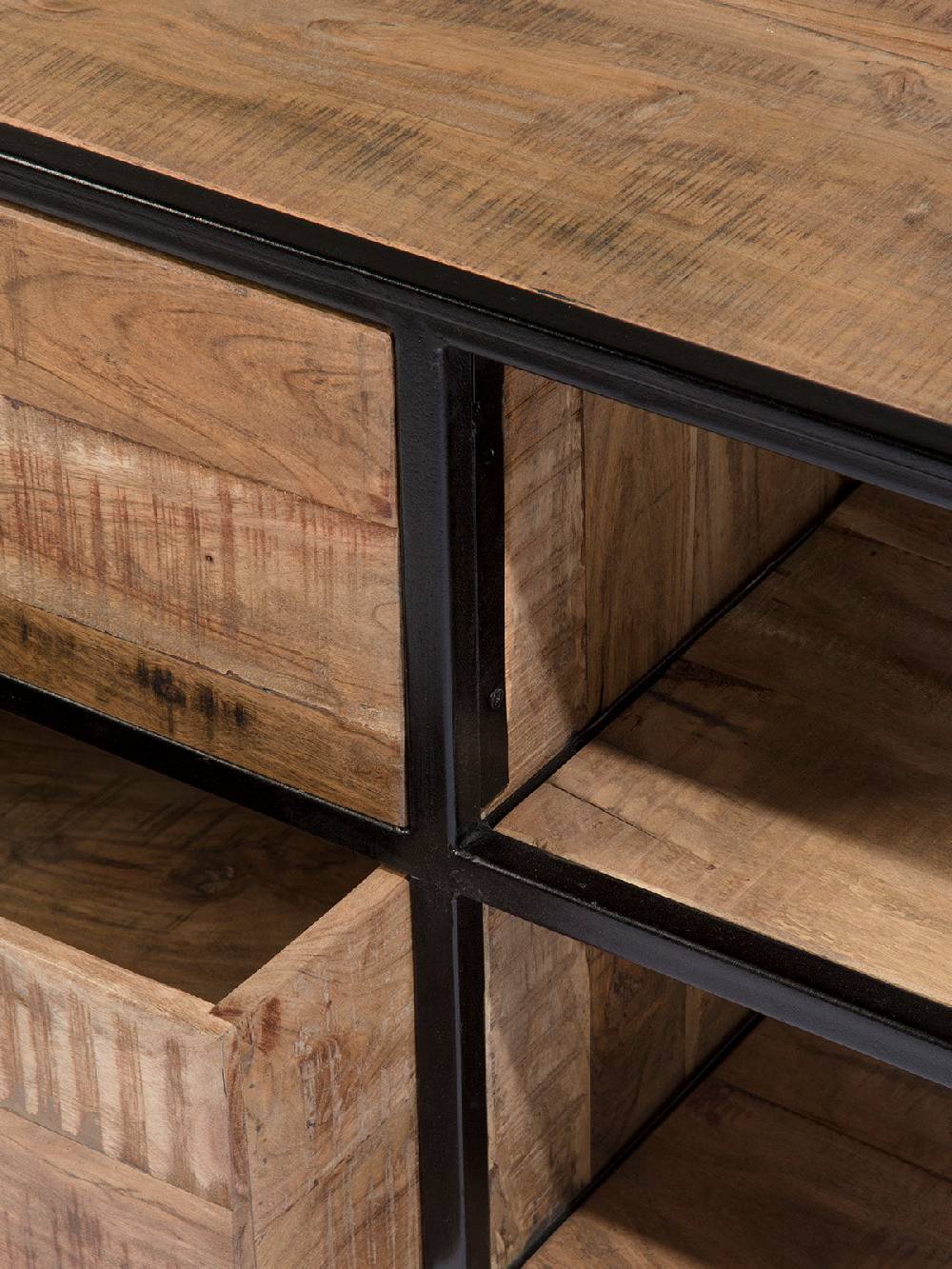 Novità Home Sawyer-porta Tv Doppio Ripiano E 2 Cassetti In Legno E Metallo