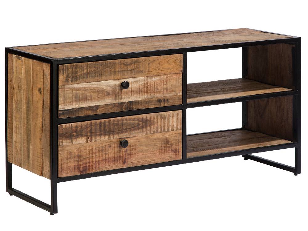 Novità Home Sawyer-porta tv doppio ripiano e 2 cassetti in legno e metallo