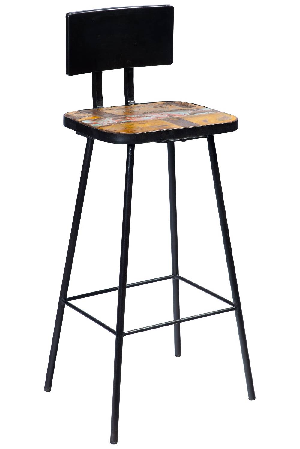 Novità Home Sgabello alto in legno di recupero e metallo