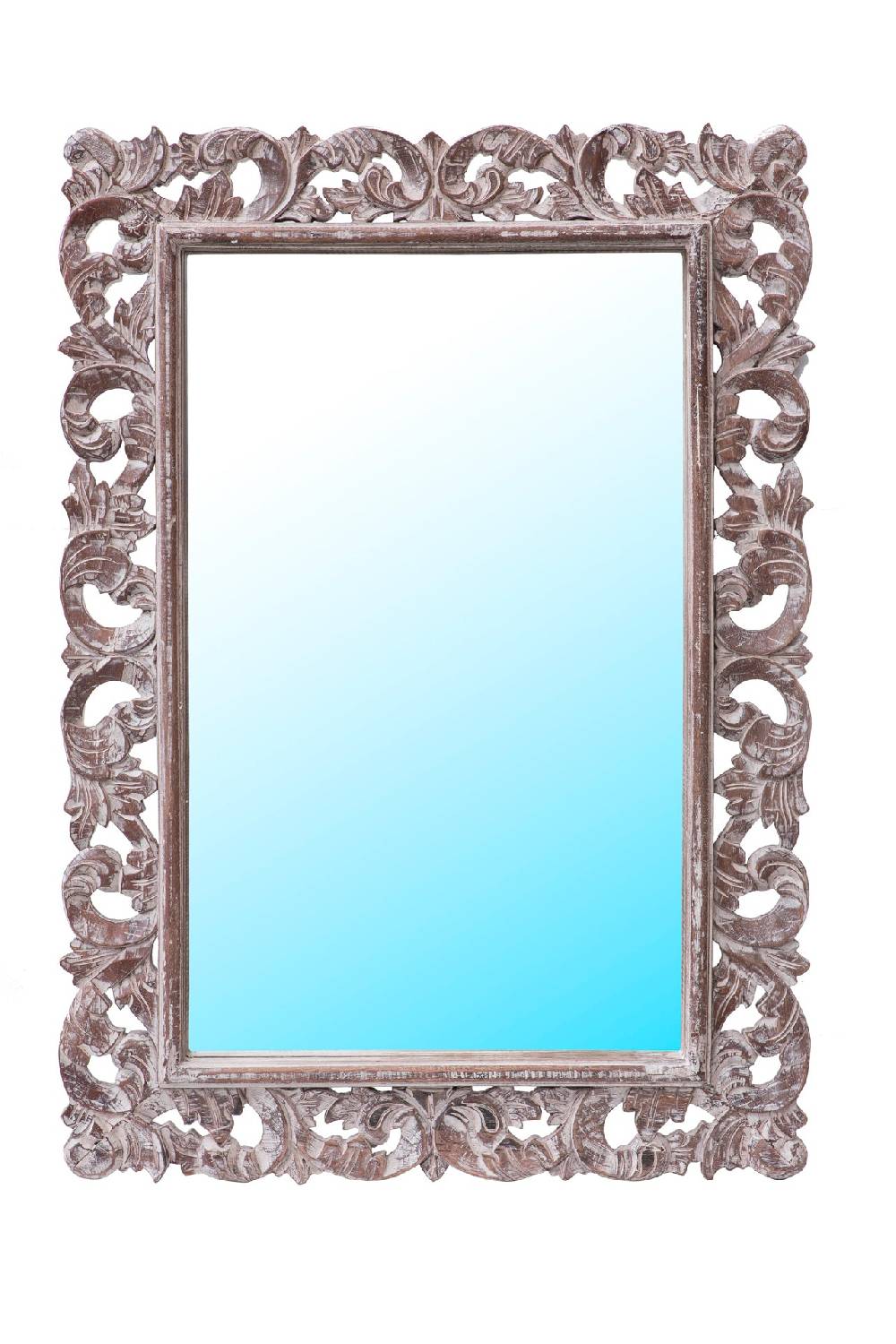 Novità Home Specchio rettangolare in legno naturale intarsiato