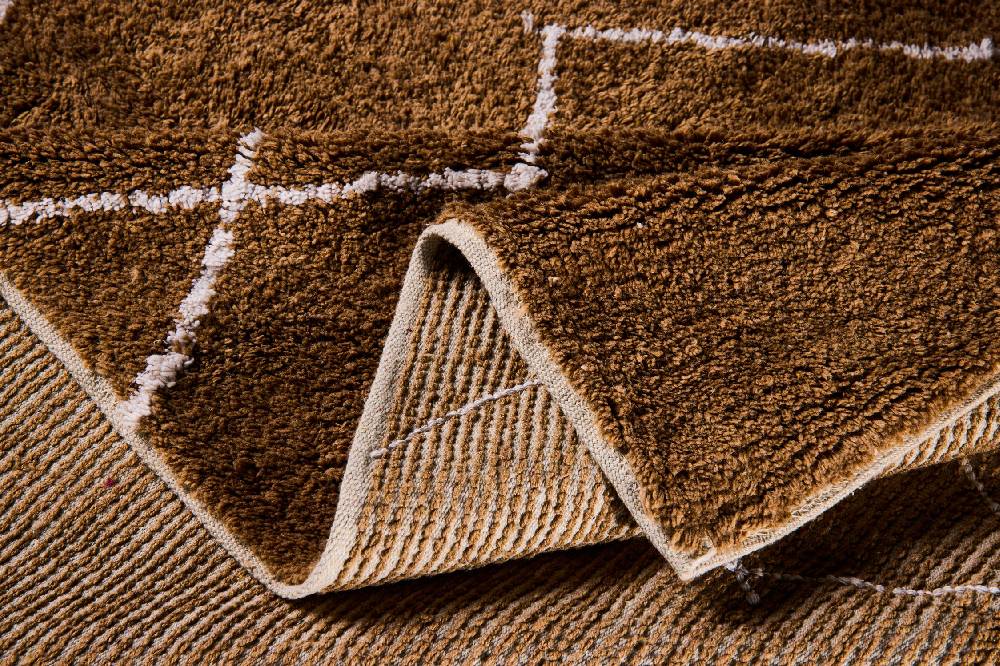 Novità Home Tappeto 100% Cotone Marrone Con Trama Zig Zag Bianca