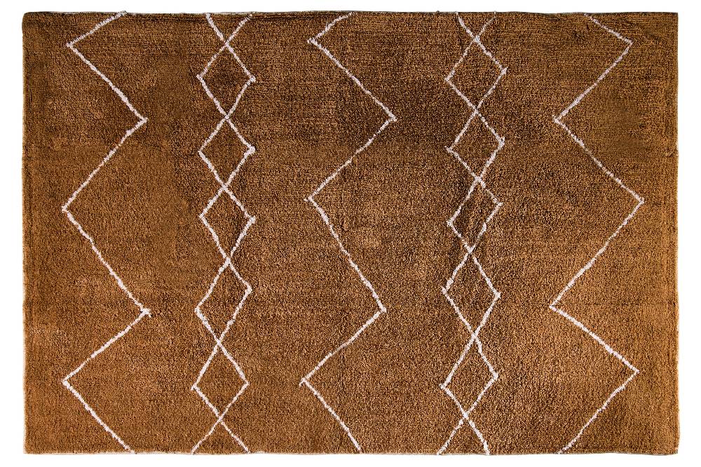 Novità Home Tappeto 100% Cotone Marrone Con Trama Zig Zag Bianca