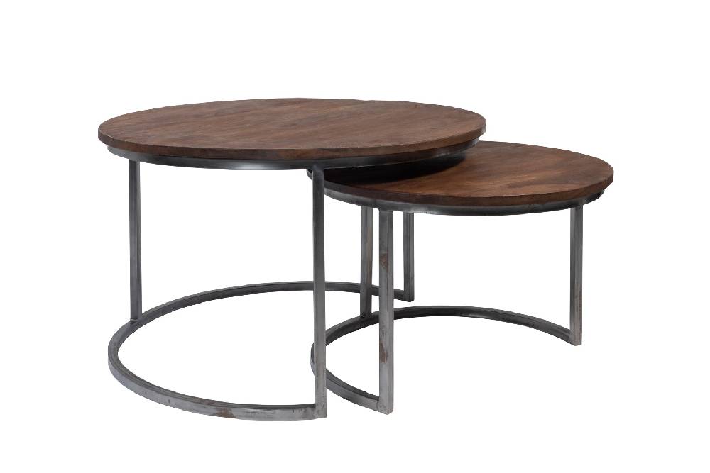 Novità Home Tavolino Basso Rotondo Legno E Metallo - Set 1/2