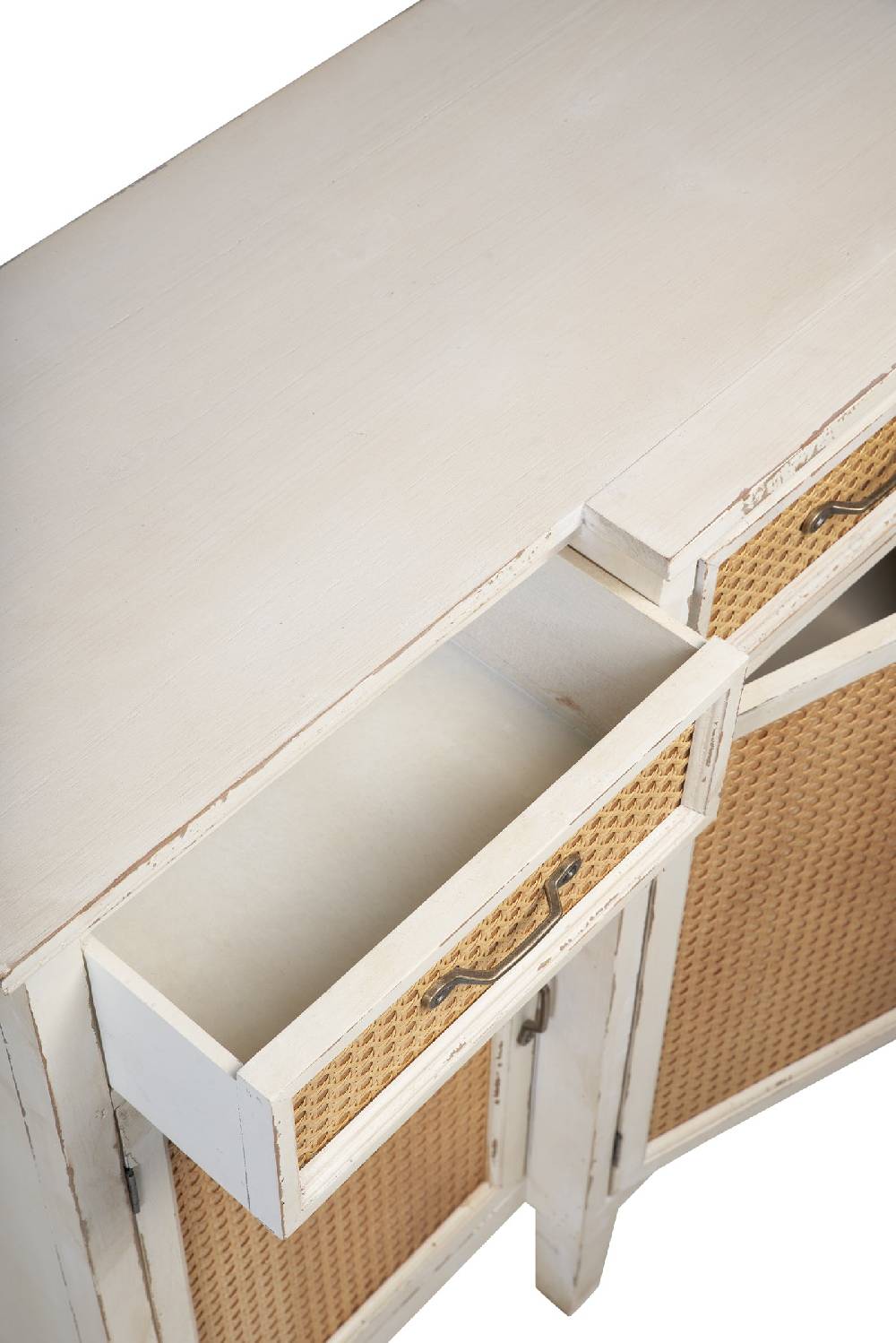 Novità Home Tonia - Credenza Bianco Antico - 3 Cassetti 4 Sportelli In Paglia Vienna