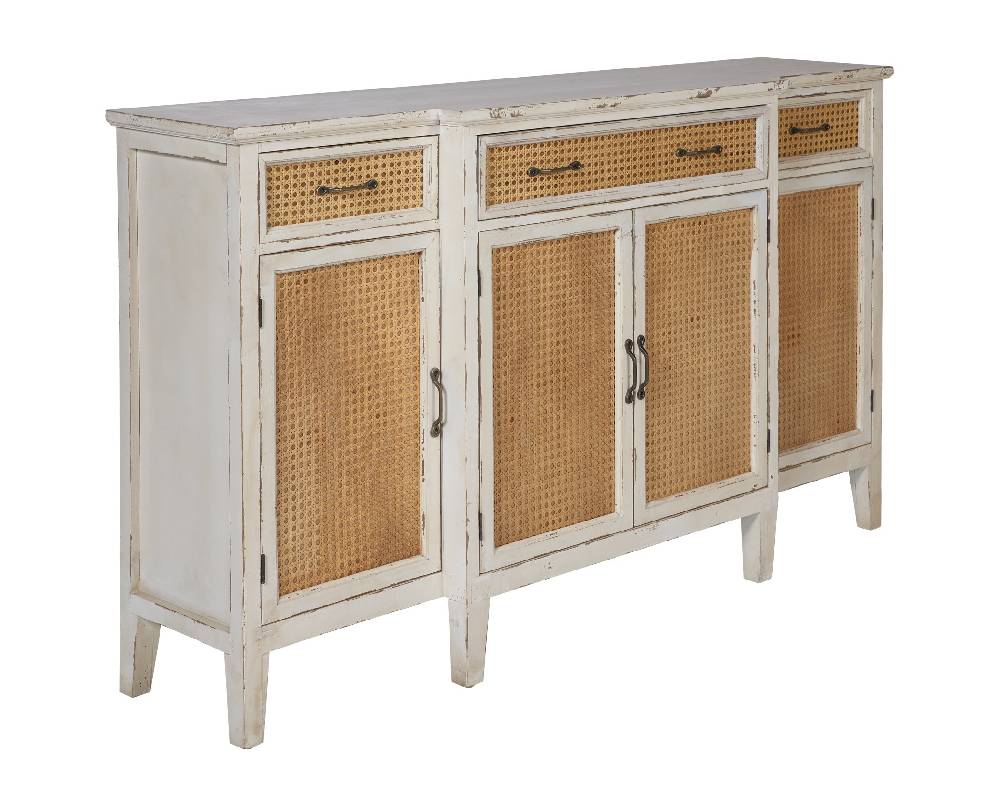 Novità Home Tonia - Credenza Bianco Antico - 3 Cassetti 4 Sportelli In Paglia Vienna