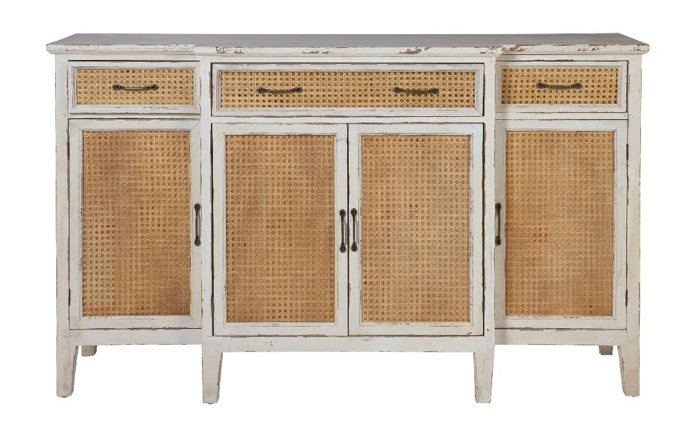 Novità Home Tonia - Credenza Bianco Antico - 3 Cassetti 4 Sportelli in Paglia Vienna