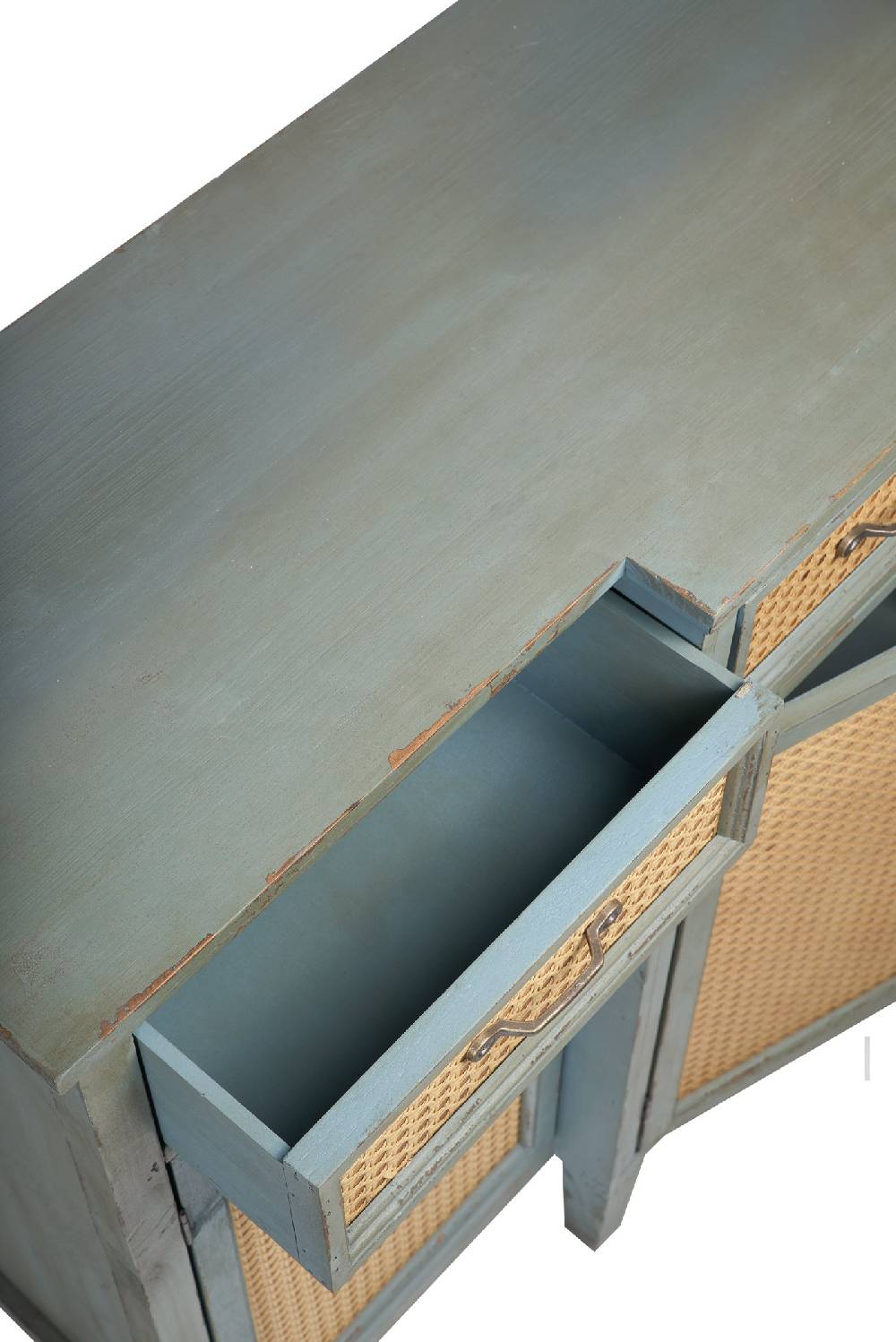 Novità Home Tonia - Credenza Verde Antico - 3 Cassetti 4 Sportelli In Paglia Vienna