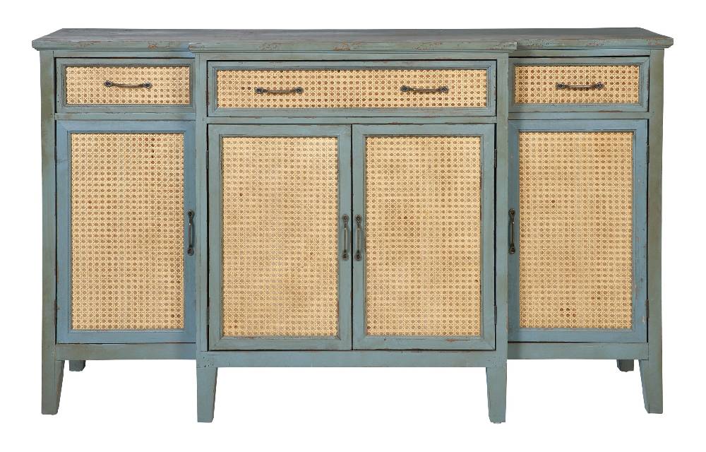 Novità Home Tonia - Credenza Verde Antico - 3 Cassetti 4 Sportelli in Paglia Vienna
