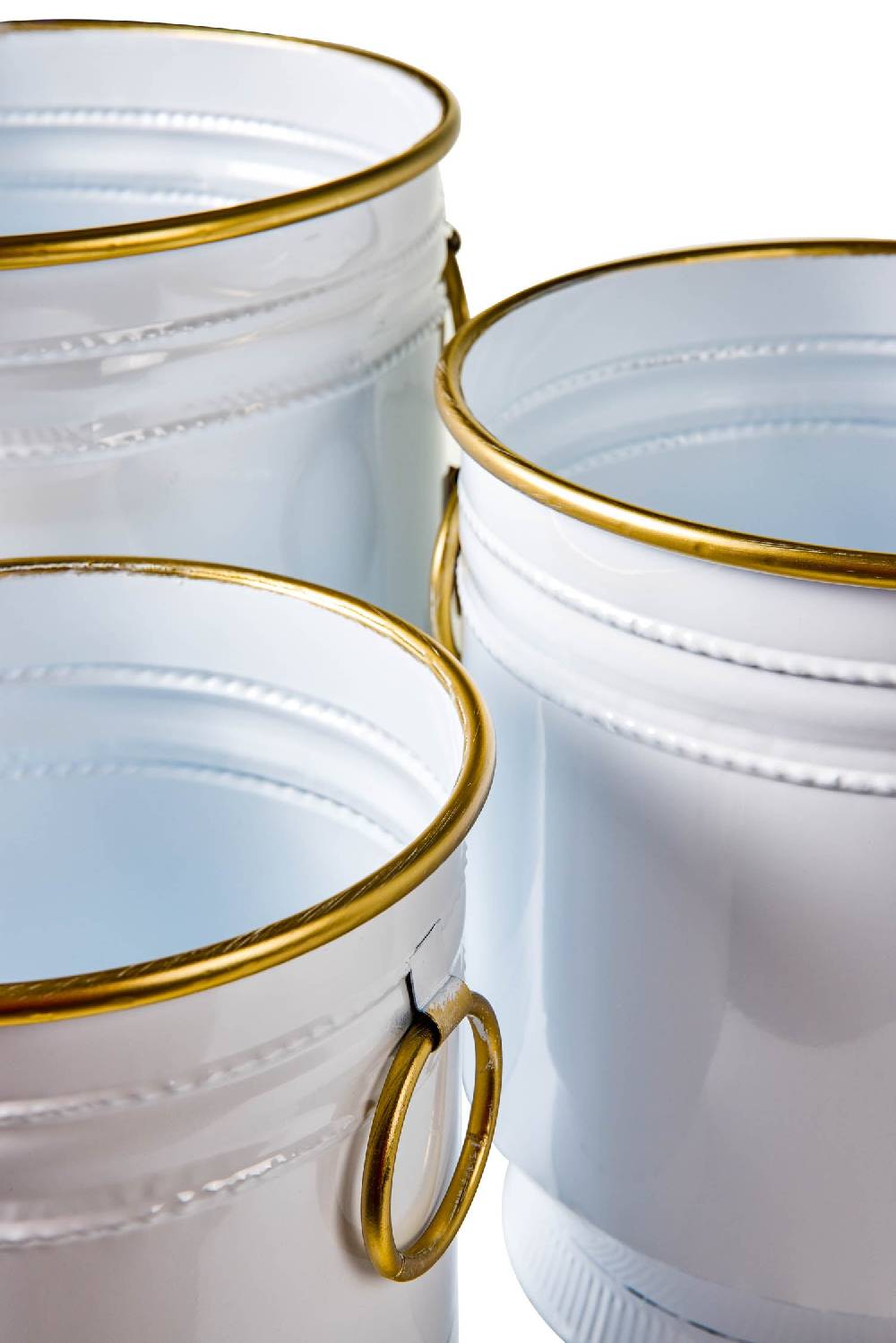 Novità Home Tres Chic - Set 3 Cache-Pot In Ferro Bianco Anelli E Bordi Dorati